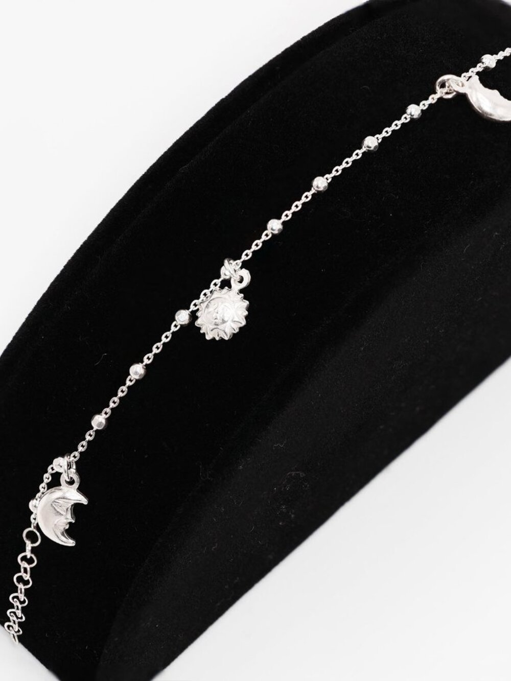 925 Sterling Silver Fancy Ball Beaded Sun and Moon Bracelet